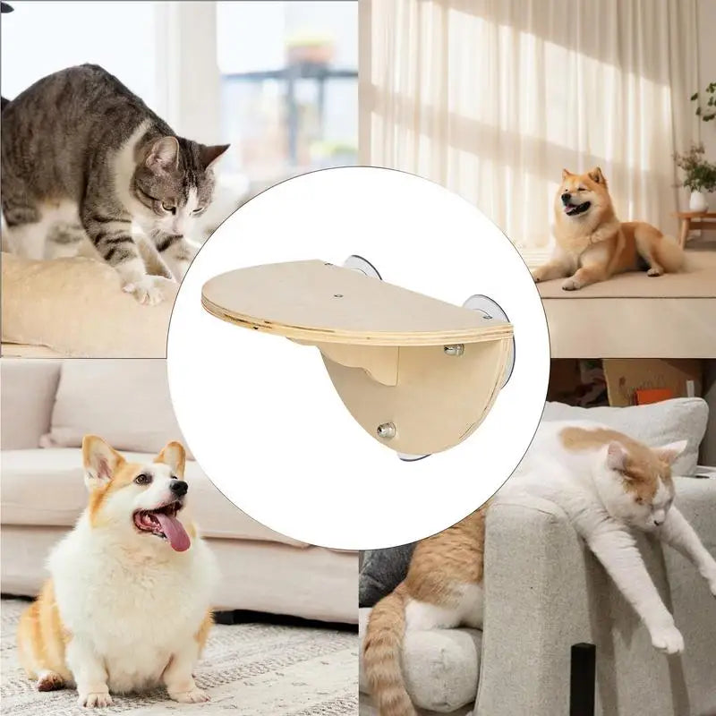 Cat Window Perch Space Saving Window Cat Seat Kitten Climbing Wood Window Shelf with 3 Suction Cups Cats Play Climb Seat for